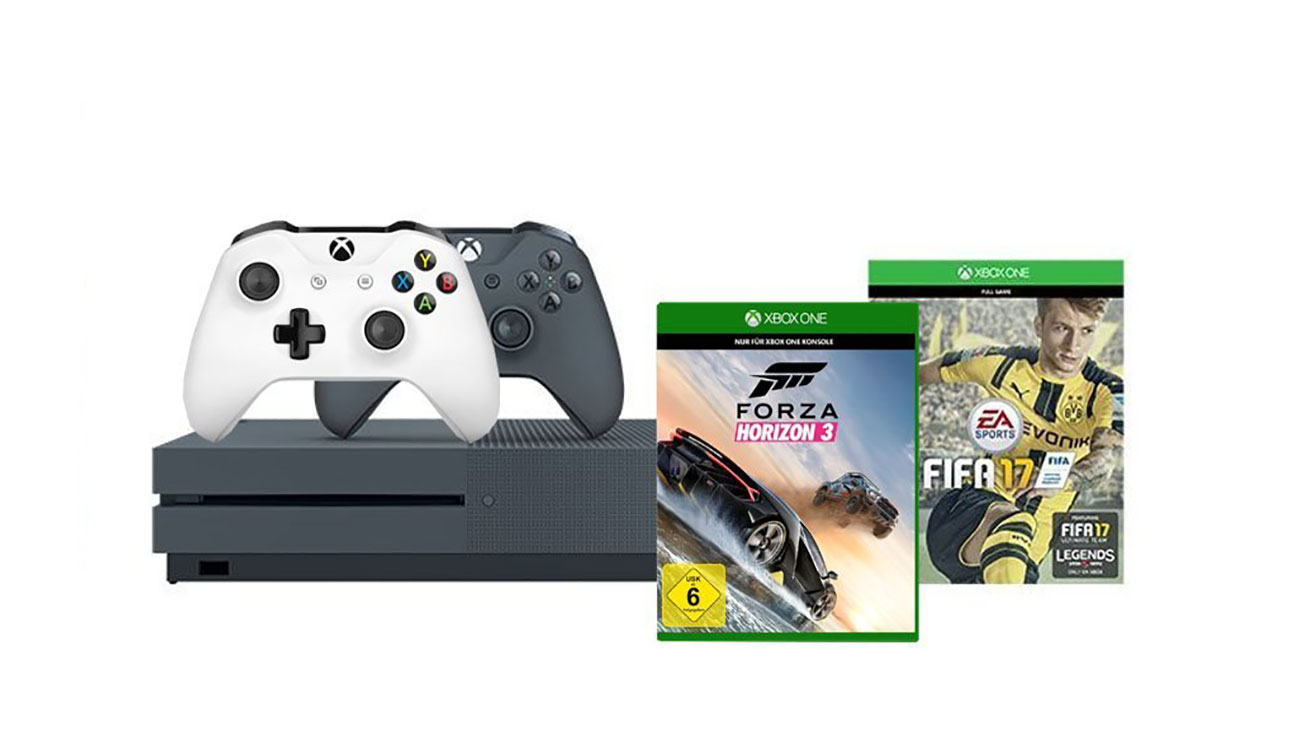 Xbox One S (Grau) - FIFA 17 Bundle inkl. 2. Controller + Forza Horizon 3