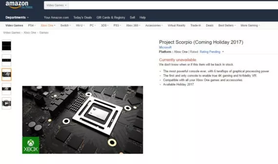 Amazon USA - Produktseite zu Project Scorpio