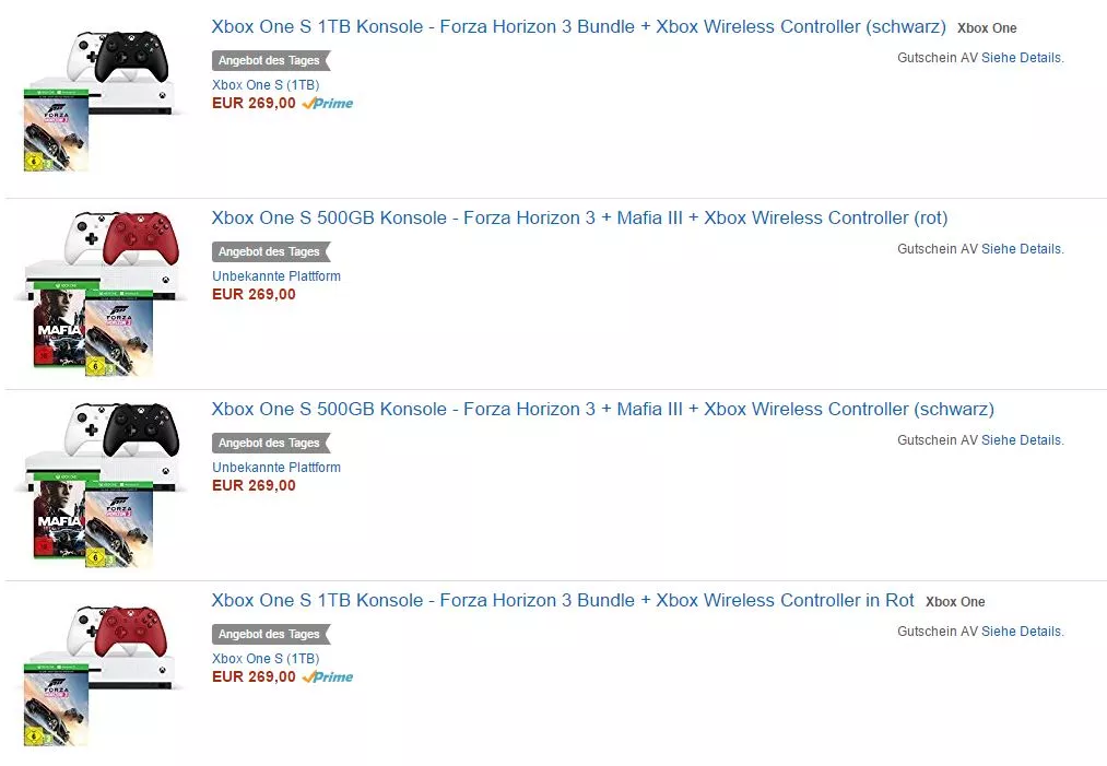 Xbox One S Bundles mit Spielen und 2. Controller im Angebot