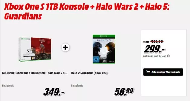 Xbox One S 1TB Konsole + Halo Wars 2 + Halo 5: Guardians