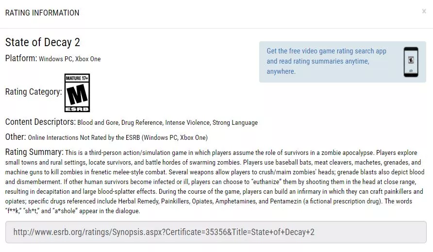 ESRB - State of Decay 2