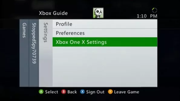 Xbox 360 - Xbox One X Settings