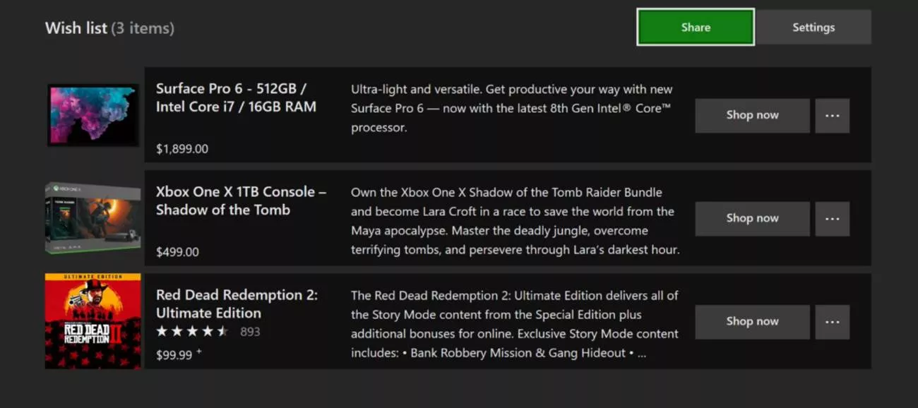 Xbox One Wunschliste