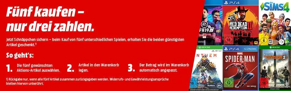 MediaMarkt: 5 für 3 Aktion für Videospiele gestartet