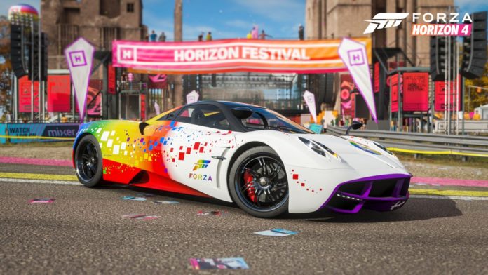 Forza Horizon 4 - Pagani Huayra mit der Forza Rainbow Lackierung Forza Horizon 4 - Pagani Huayra mit der Forza Rainbow Lackierung