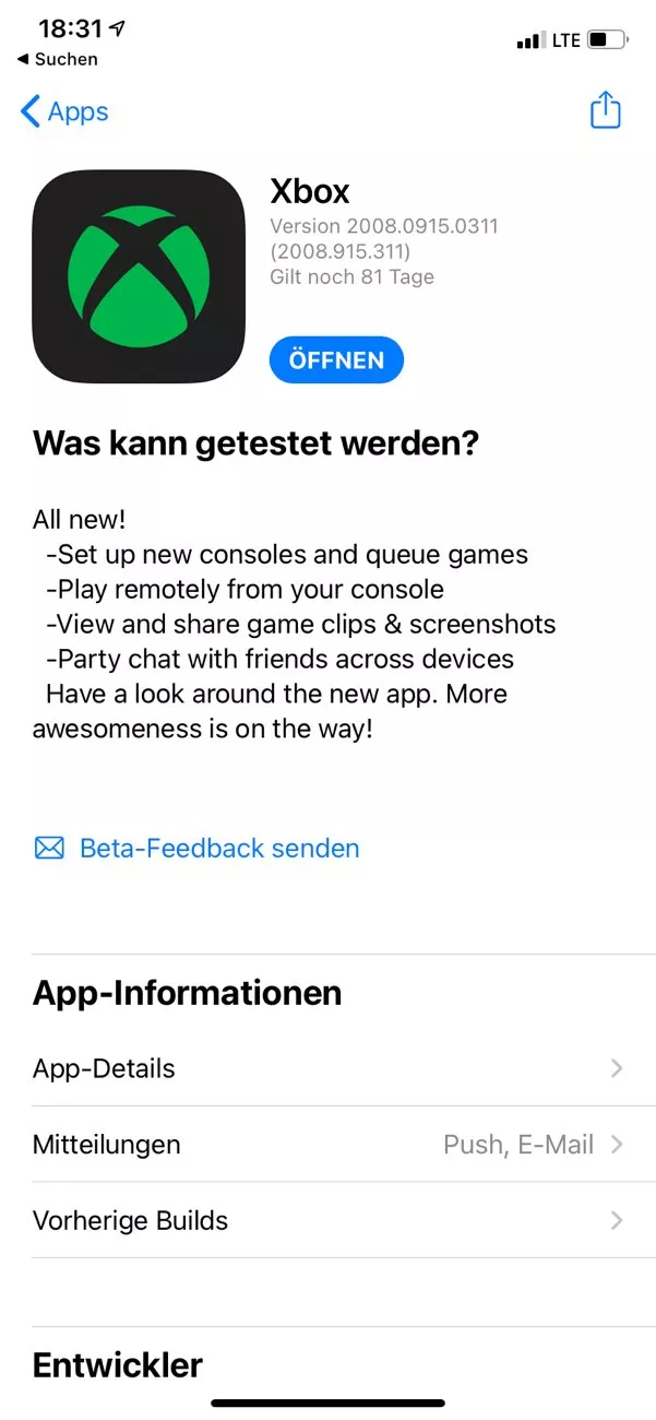 Xbox App (Beta) für iOS