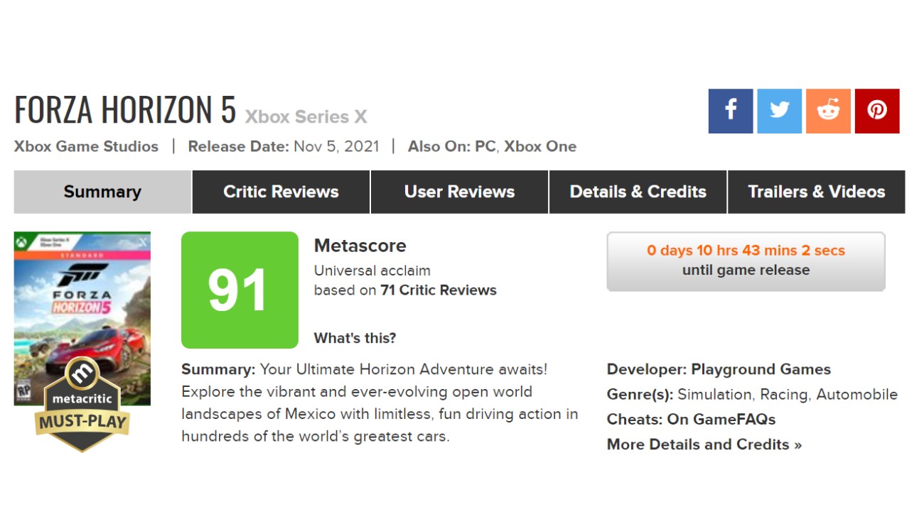Forza Horizon 5 - Metacritic
