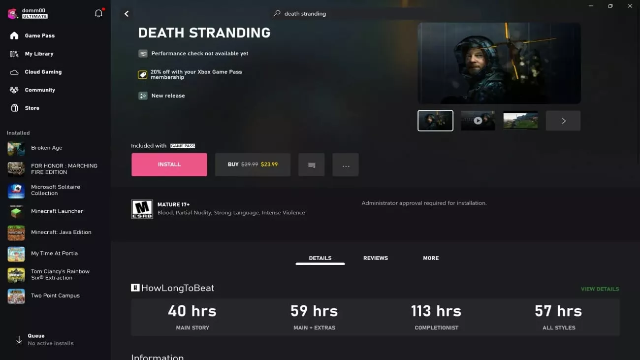 Xbox App auf dem PC - HowLongToBeat