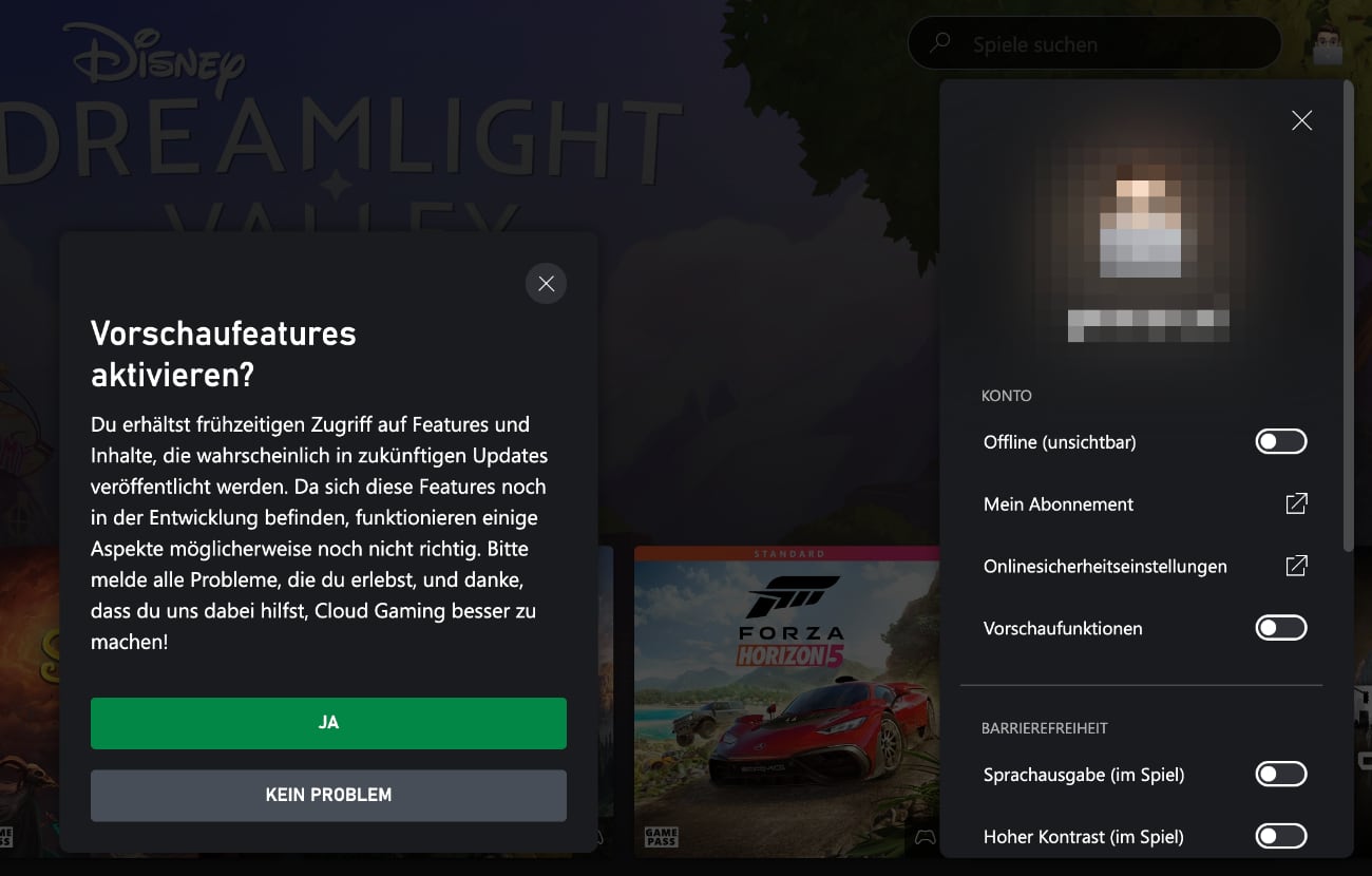 Xbox Cloud Gaming - Vorschaufunktionen
