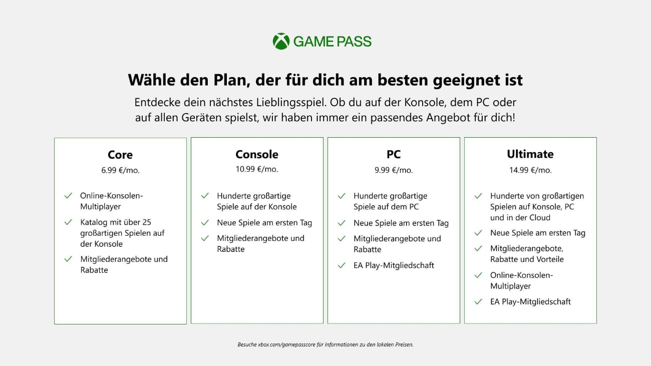 Xbox Game Pass Preistabelle 2023
